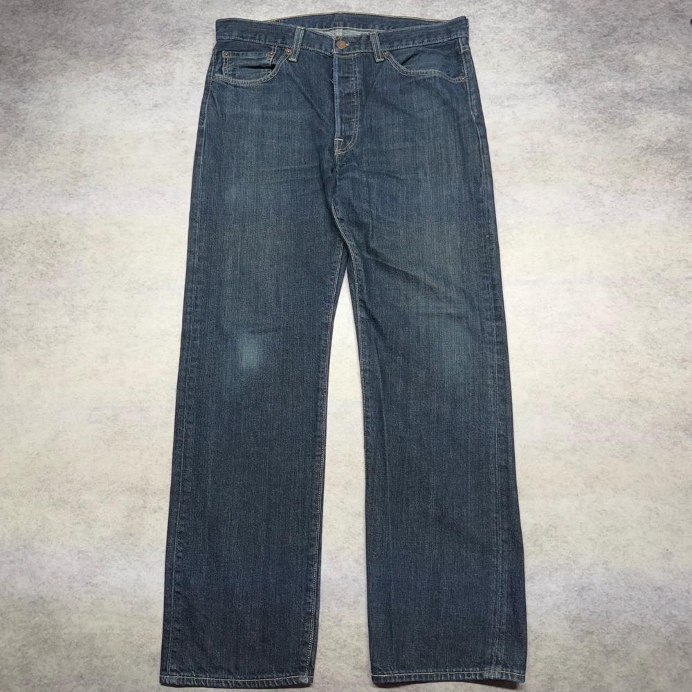 Levis 501 Original Fit Jeans Mens 33x30 Dark Wash Indigo Button Fly Denim Street